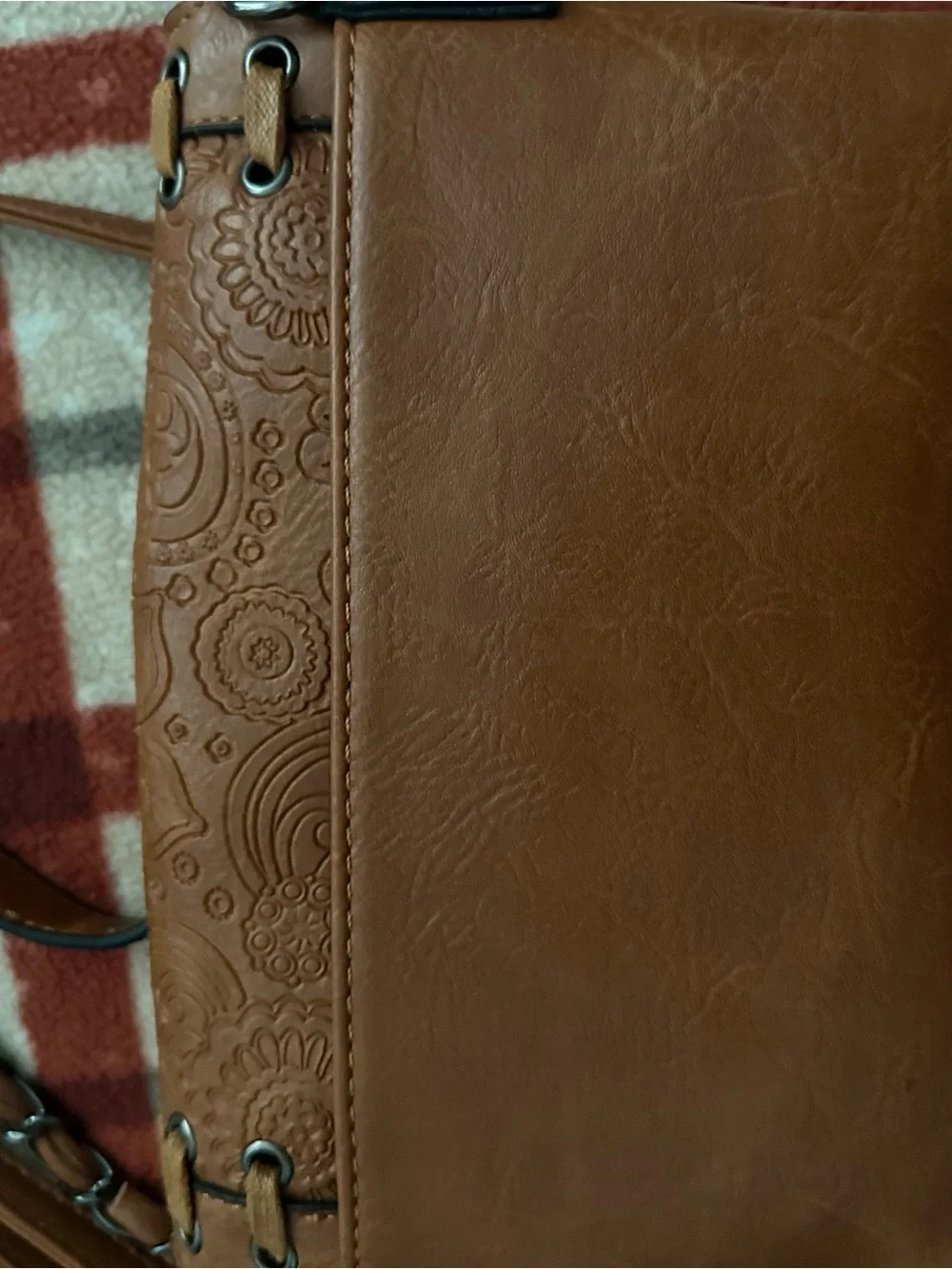 Brown Leather-Effect Crossbody Bag with Turquoise Concho